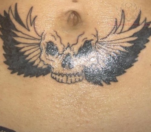 Winged Skull Belly Button Tattoo